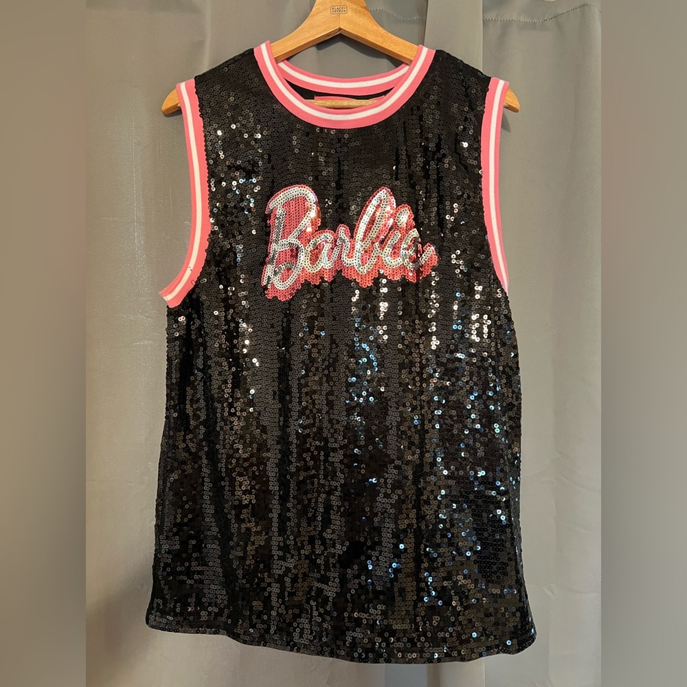 Forever 21 Black Sequin Top with Pink Barbie